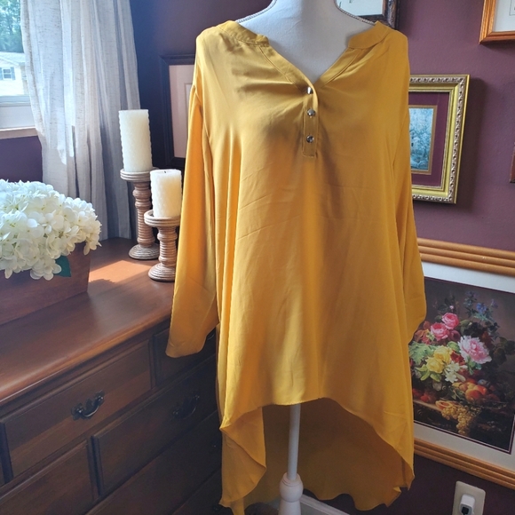 Plus Size Ashley Stewart 22/24 Yellow High Low blouse top - Picture 4 of 10
